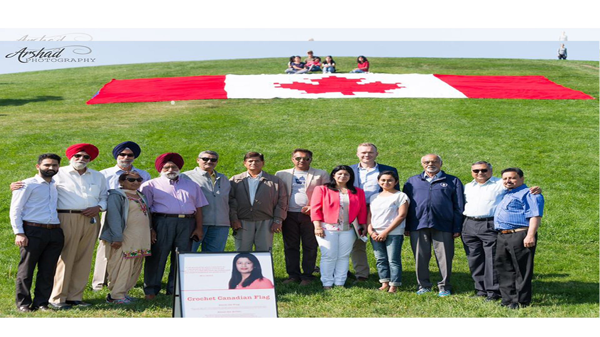 A Tribute to Canada  By Minu Bhatia. The talented and passionate RED Geet Mala Host Minu Bhatia, crocheted a 20 x 40 foot Canadian Flag