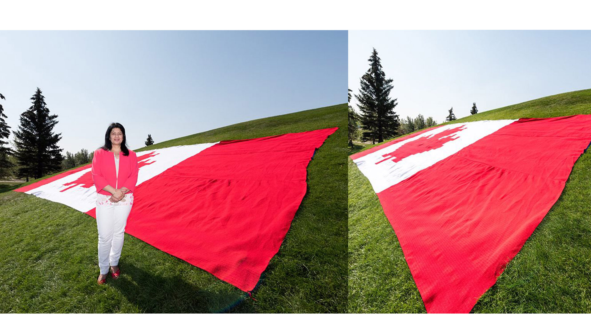 A Tribute to Canada  By Minu Bhatia. crocheted a 20 x 40 foot Canadian Flag
